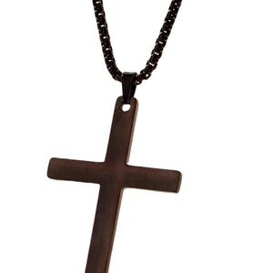 Men's Black Cross Pendant Necklace with black chain.
